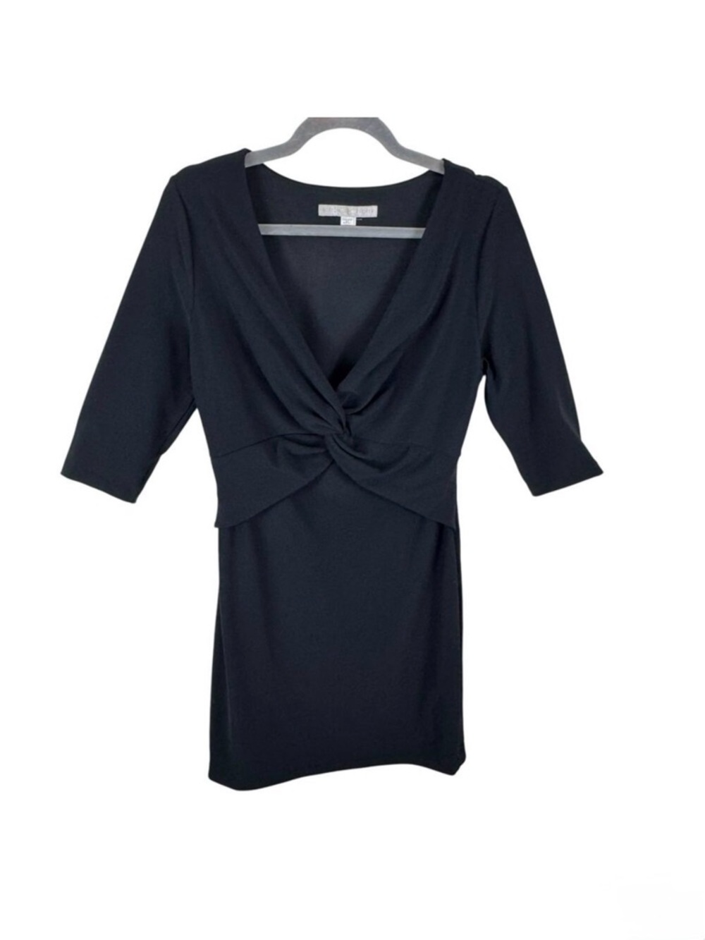 Boston Proper Black Nylon 3/4 Sleeve Jersey Knit V-Neck Sheath Dress Size 10